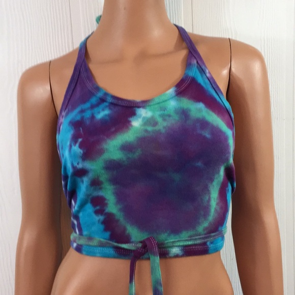 L.A. Sportswear Tops - Tie Dye Wrap Halter crop top O/S Purple Blue Boho